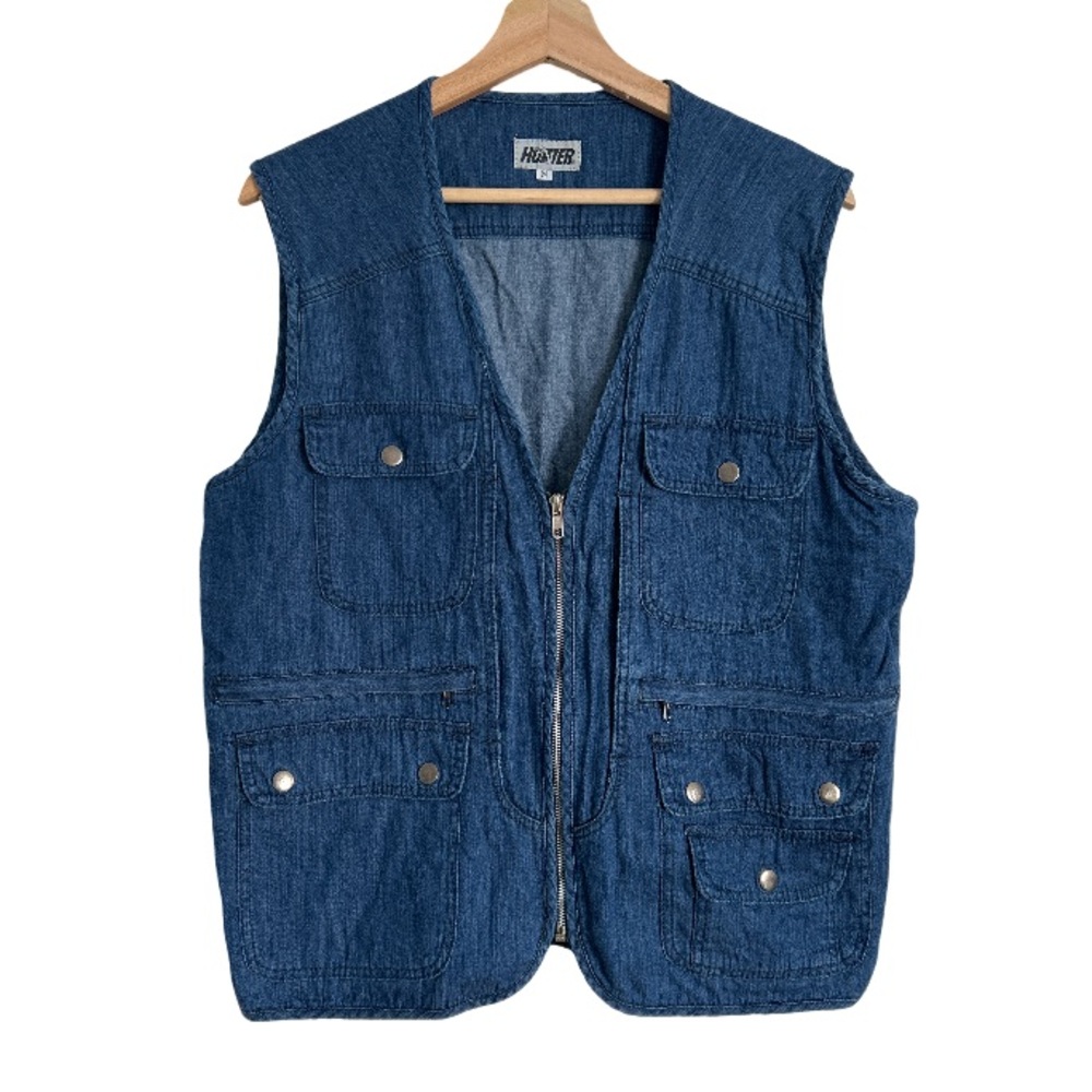 💕 Vintage Hunter Blue Jean Denim Zip Up Vest With Pockets Size Medium